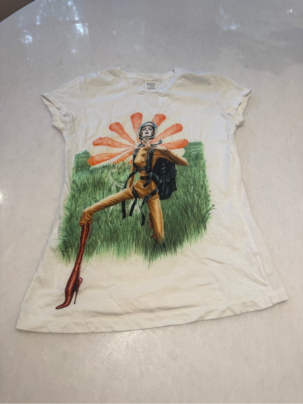 White Graphic Women’s Tee  Blue Tower